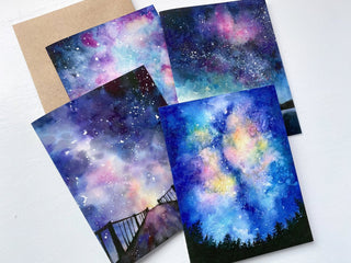 Set of 6 Watercolor Night Sky Greeting Cards from Jean Choe Art & Design - Blank Cards