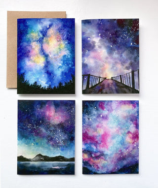 Set of 6 Watercolor Night Sky Greeting Cards from Jean Choe Art & Design - Blank Cards