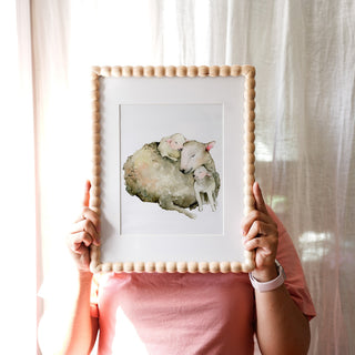 Snuggle Time (Original) with Turned Wood Frame from Jean Choe Art & Design - Watercolor