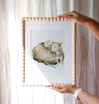 Snuggle Time (Original) with Turned Wood Frame from Jean Choe Art & Design - Watercolor