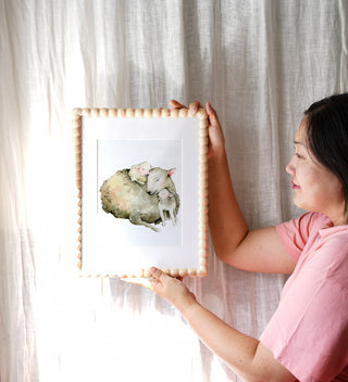Snuggle Time (Original) with Turned Wood Frame from Jean Choe Art & Design - Watercolor
