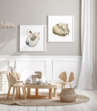 Snuggle Time Sheep Family Watercolor Art Print from Jean Choe Art & Design - Watercolor