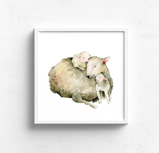 Snuggle Time Sheep Family Watercolor Art Print from Jean Choe Art & Design - Watercolor