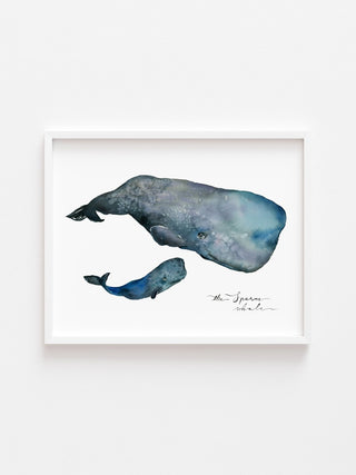 Sperm Whale and Baby Watercolor Art Print: "Mommy, I'm Here" from Jean Choe Art & Design - Watercolor