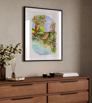 Spring Comes Gently Art Print – Watercolor Fawn in Peaceful Woodland Scene from Jean Choe Art & Design - Giclée