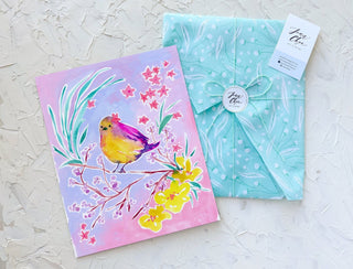 "Star Flower Finch" Art Print: Bird and Pink Floral Wall Décor from Jean Choe Art & Design - Giclée