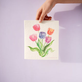 Tulip Swedish Dishcloth: Garden Flowers Kitchen Wipe from Jean Choe Art & Design - Reusable Paper Towels