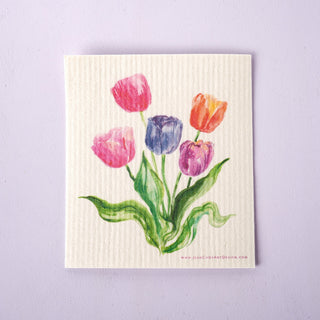 Tulip Swedish Dishcloth: Garden Flowers Kitchen Wipe from Jean Choe Art & Design - Reusable Paper Towels