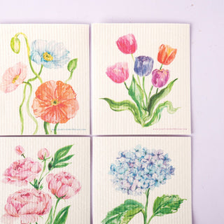 Tulip Swedish Dishcloth: Garden Flowers Kitchen Wipe from Jean Choe Art & Design - Reusable Paper Towels