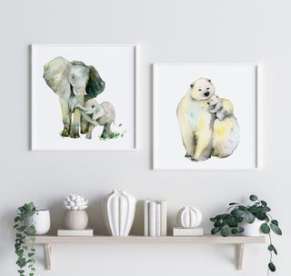 "Warmest Place" Wall Art: Polar Bear Mom & Cub from Jean Choe Art & Design - Watercolor