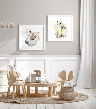 "Warmest Place" Wall Art: Polar Bear Mom & Cub from Jean Choe Art & Design - Watercolor