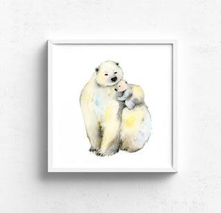 "Warmest Place" Wall Art: Polar Bear Mom & Cub from Jean Choe Art & Design - Watercolor