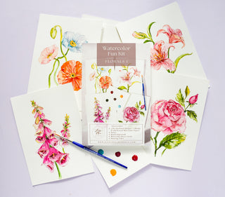 Watercolor Fun Kit: Florals 1, All - In - One Kit with Outlined Pages from Jean Choe Art & Design - Kits