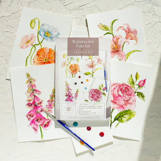 Watercolor Fun Kit: Florals 1, All - In - One Kit with Outlined Pages from Jean Choe Art & Design - Kits