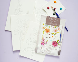 Watercolor Fun Kit: Florals 1, All - In - One Kit with Outlined Pages from Jean Choe Art & Design - Kits