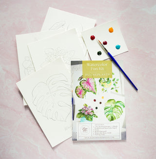 Watercolor Fun Kit: Houseplants – DIY Art Set with Pre - Outlined Pages from Jean Choe Art & Design - Kits