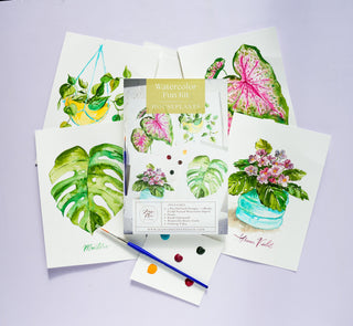 Watercolor Fun Kit: Houseplants – DIY Art Set with Pre - Outlined Pages from Jean Choe Art & Design - Kits