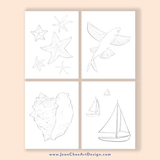 Watercolor Fun Kit: Seashores – Pre - Outlined Sea Life & Sailboats from Jean Choe Art & Design - Kits