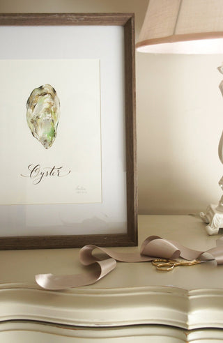 Watercolor Oyster Art Print with Calligraphy: Coastal Wall Decor from Jean Choe Art & Design - Giclée
