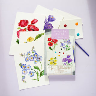 Watercolor Painting Kit:Wildflowers. DIY Watercolor Set with Outlined Pages from Jean Choe Art & Design - Kits