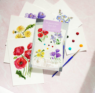 Watercolor Painting Kit:Wildflowers. DIY Watercolor Set with Outlined Pages from Jean Choe Art & Design - Kits