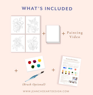 Watercolor Painting Kit:Wildflowers. DIY Watercolor Set with Outlined Pages from Jean Choe Art & Design - Kits