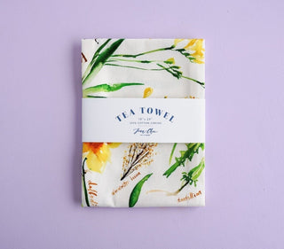 Yellow Botanical Tea Towel: Sunny Cotton Tea Towel for Kitchen from Jean Choe Art & Design - Kitchen & Tea Towels
