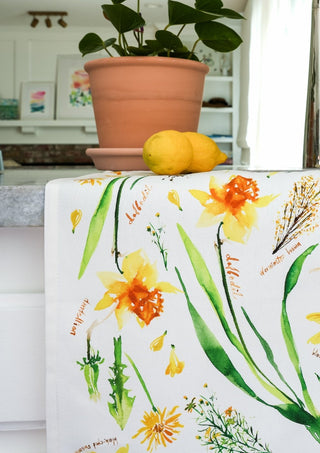 Yellow Botanical Tea Towel: Sunny Cotton Tea Towel for Kitchen from Jean Choe Art & Design - Kitchen & Tea Towels